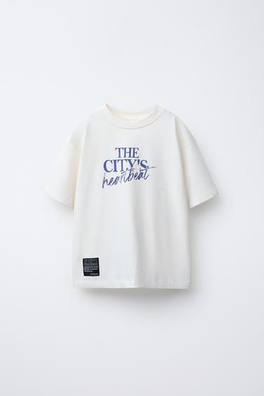 Zara TEXT PRINT T-SHIRT - Ecru
