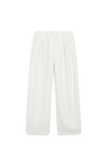 Zara Flowing linen blend trousers with darts - LIMITED EDITION - Oyster-white