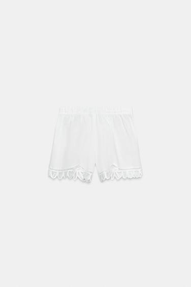 ZW COLLECTION EMBROIDERED LINEN BLEND SHORTS - Oyster-white by Zara - Image 6