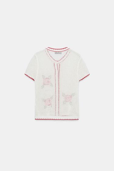 CARDIGAN WITH EMBROIDERED FLOWERS - Ecru by Zara - Image 6
