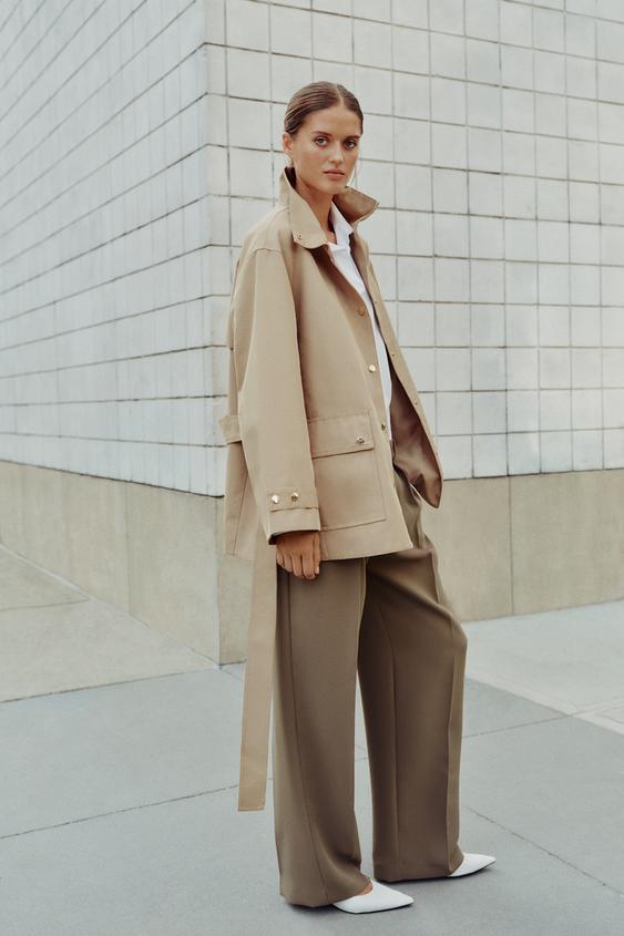 GABARDINE COL MONTANT CEINTURE - Marron clair de Zara - Image 2