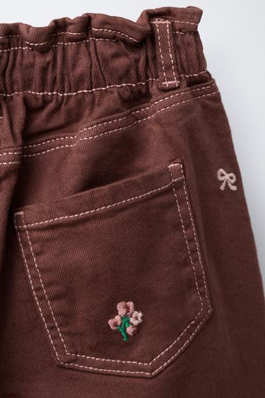 PANTALON BAGGY SERGÉ FLEURS BRODÉES - Grenat de Zara - Image 3