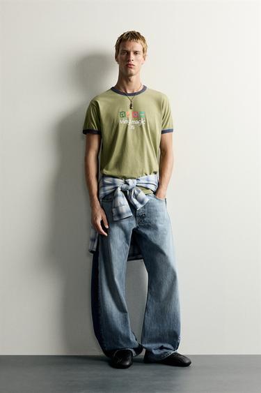 LOOSE BALLOON FIT JEANS WITH CONTRAST STRIPES - Mid-blue by Zara - Image 0