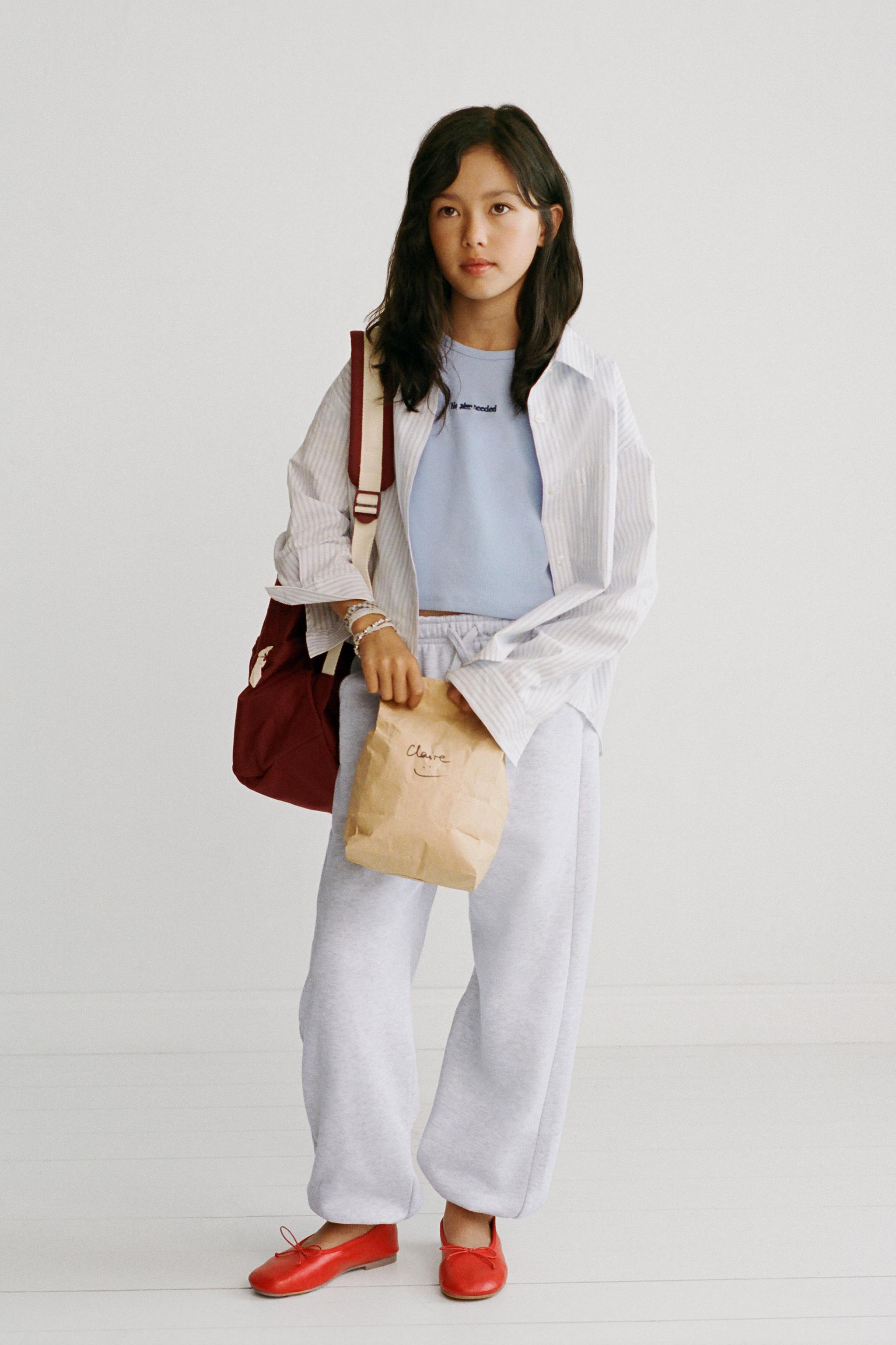 STRIPED SHIRT AND EMBROIDERED RIB T-SHIRT SET — Blue