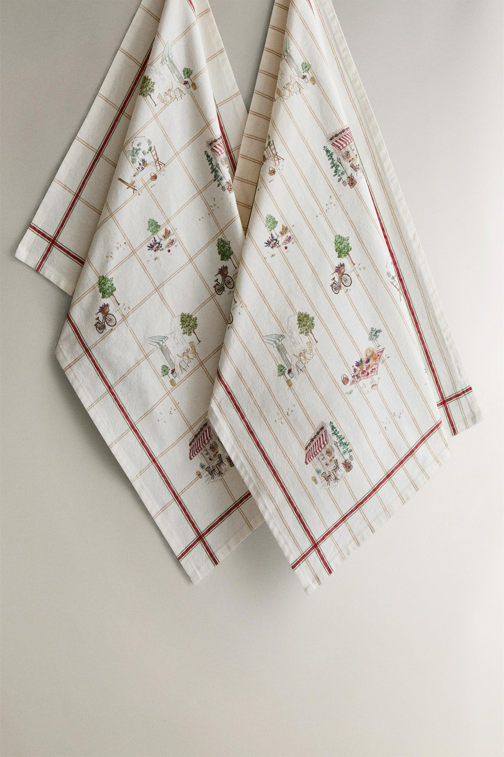 LOT TORCHONS CUISINE COTON FLEURS (LOT DE 2)