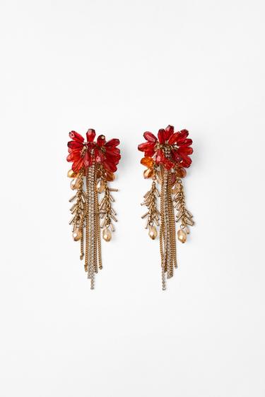 BOUCLES D'OREILLES CRISTAUX ET FRANGES - Rouge de Zara