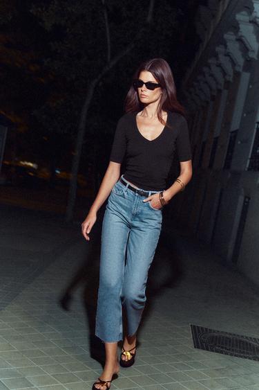 Zara HIGH RISE Z1975 STRAIGHT LEG JEANS - Mid-blue