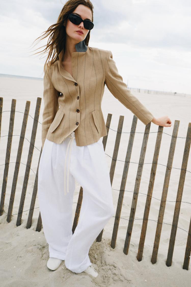 Blazer a rayas con lino colección ZW 5