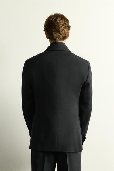 Zara DOUBLE-BREASTED TUXEDO BLAZER - Black