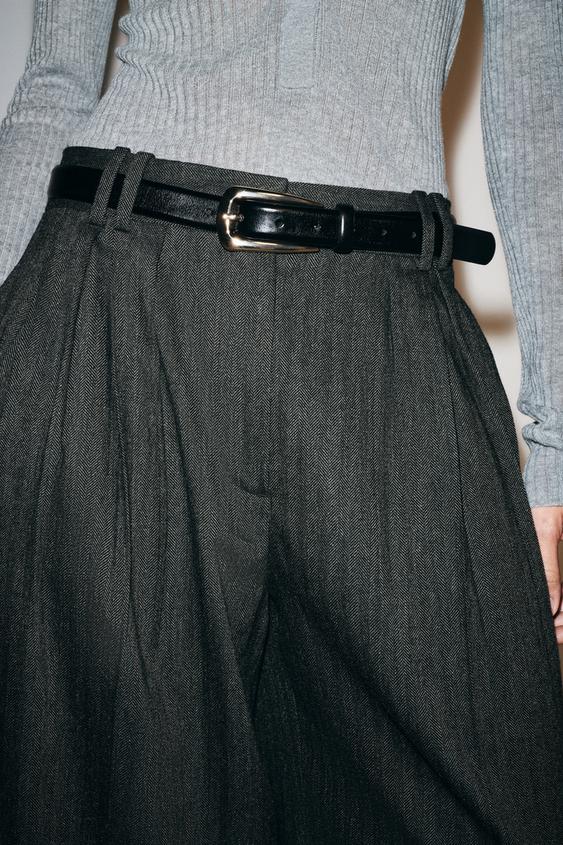 Женский ремень Zara 100% Leather Buckle Belt, цвет: Чёрный