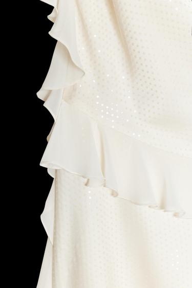 Zara SPARKLY RUFFLED SHORT DRESS - Ecru