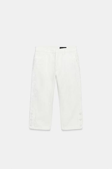 ZW COLLECTION EMBROIDERED MID-WAIST CAPRI JEANS - Ecru by Zara - Image 7