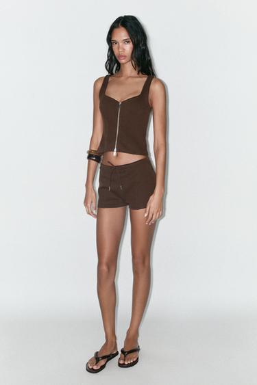Zara INTERLOCK ZIP-UP TOP - Dark brown - Image 0
