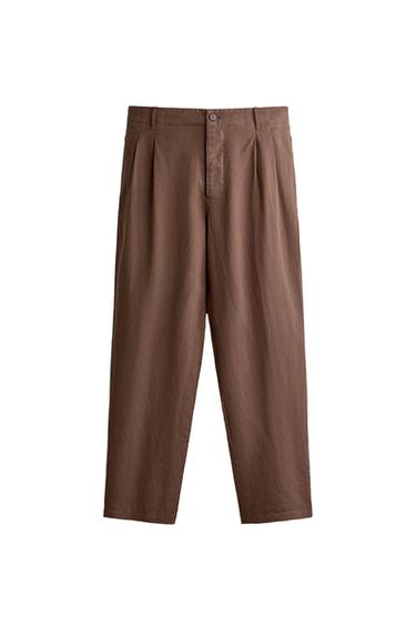 PANTALON COUPE DÉCONTRACTÉE CHANVRE - COTON - Marron de Zara