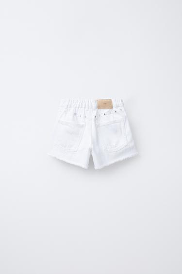 RIPPED AND STUDDED DENIM BERMUDA SHORTS - White by Zara - Image 1
