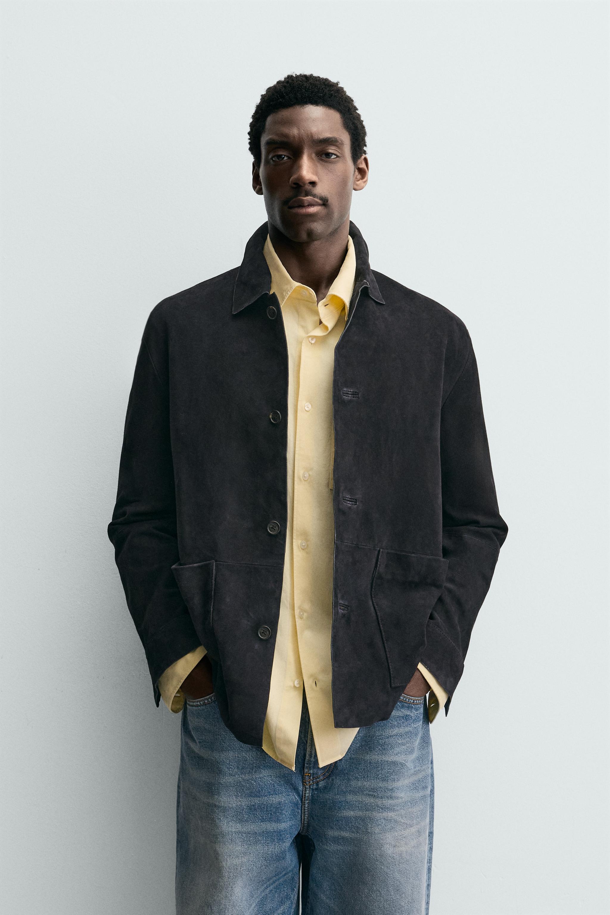 SUEDE LEATHER OVERSHIRT - Navy blue | ZARA United States