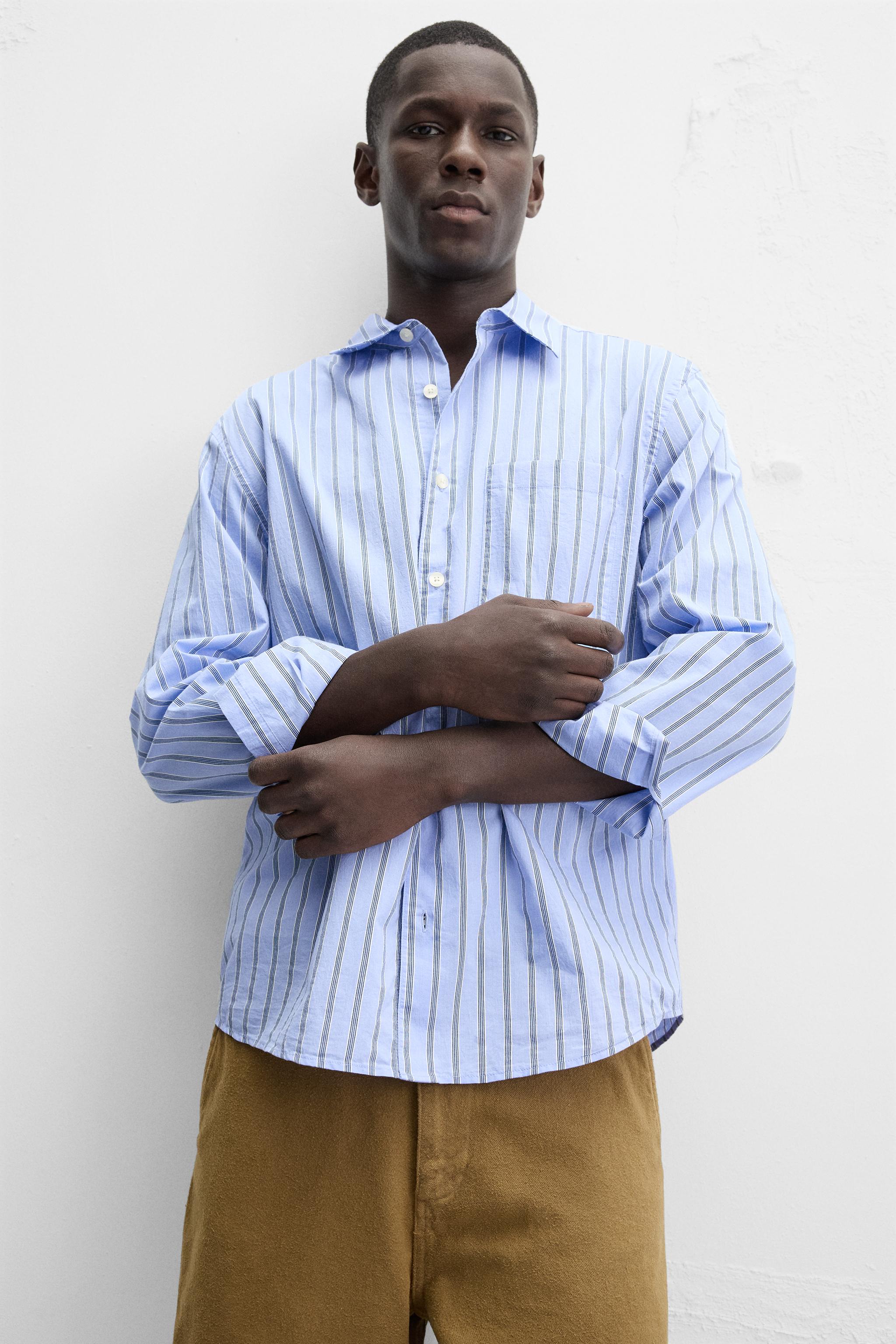RELAXED FIT STRIPED SHIRT - Sky blue | ZARA Spain