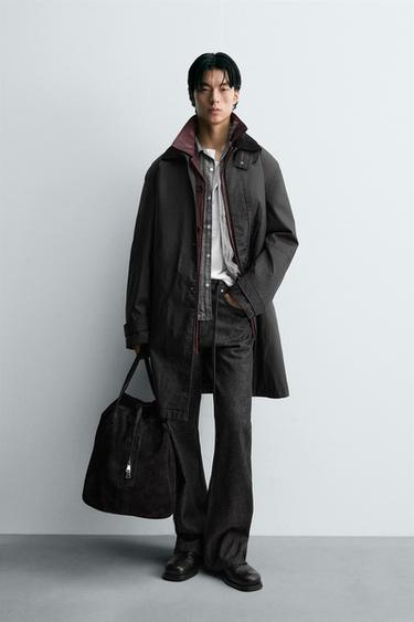 왁스 코팅 콤비 칼라 트렌치 코트 - Zara 블랙