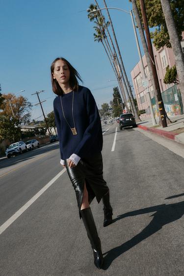 PLAIN KNIT JUMPER - Navy blue by Zara