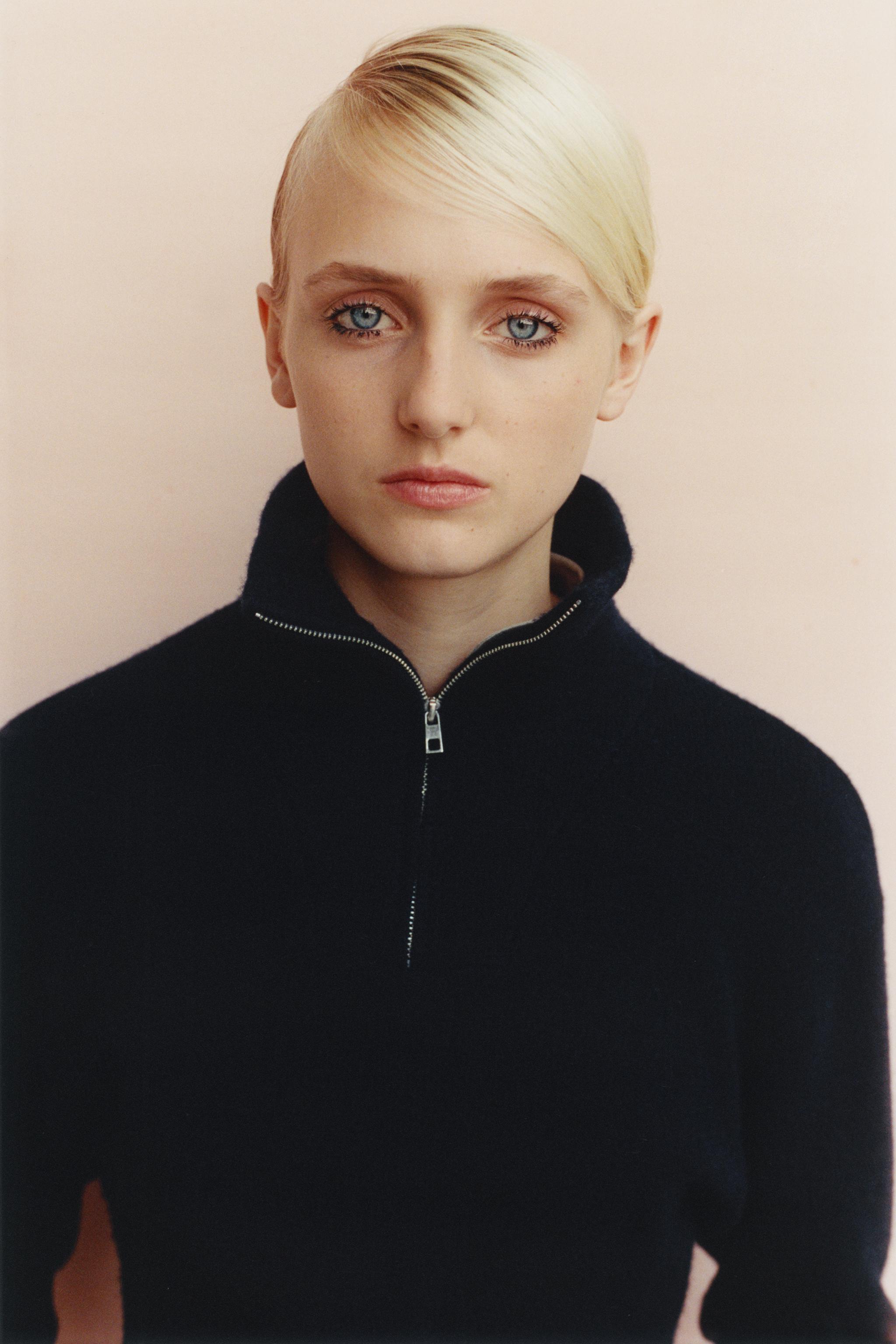 100% WOOL ZIPPER JUMPER — Navy blue