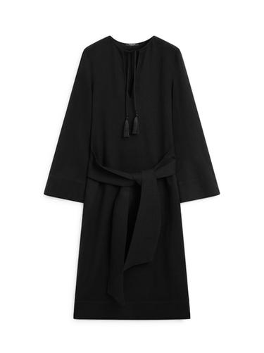 Zara 100% linen midi dress with tie detail - Black