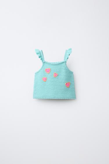 KNIT TOP WITH CROCHET HEARTS - Sea green by Zara