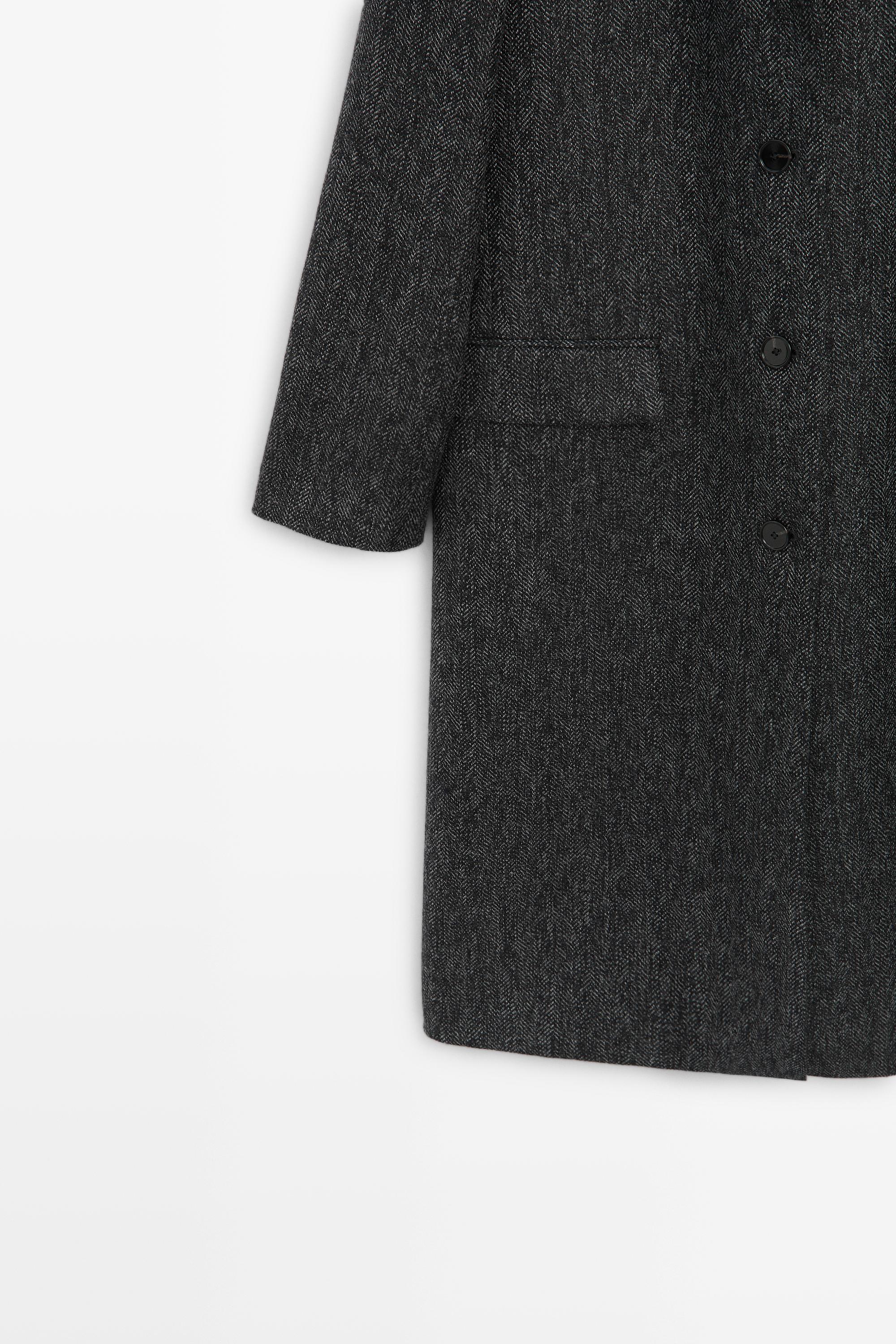 Long herringbone wool blend coat