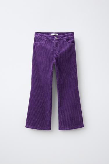 CORDUROY FLARE PANTS — Eggplant 1