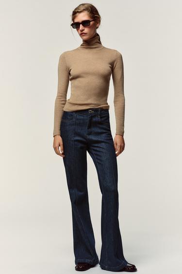 Zara WOOL HIGH-NECK SWEATER - Light camel