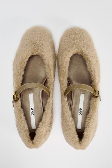 FAUX FUR BALLERINAS WITH STRAP - Ecru by Zara - Image 5