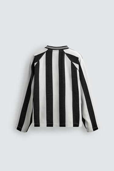 TEXTURED STRIPE JACQUARD T-SHIRT - Black / White by Zara - Image 8