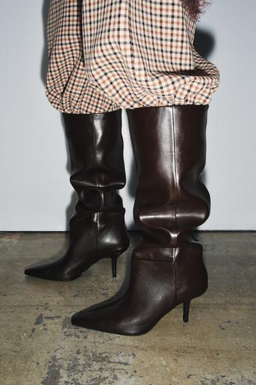 POINTED HIGH-HEEL BOOTS - Chocolate Brown by Zara