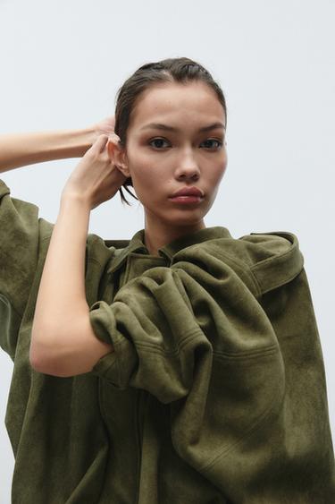 BLOUSON BOMBER EFFET DAIM - vert kaki-moyen de Zara - Image 1