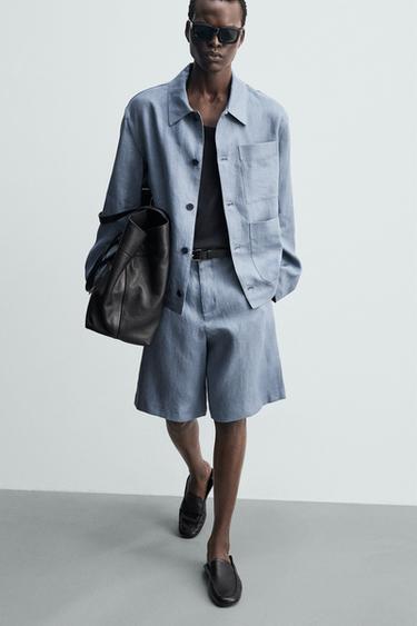 SURCHEMISE 100% LIN À POCHES - Bleu délavé de Zara - Image 5