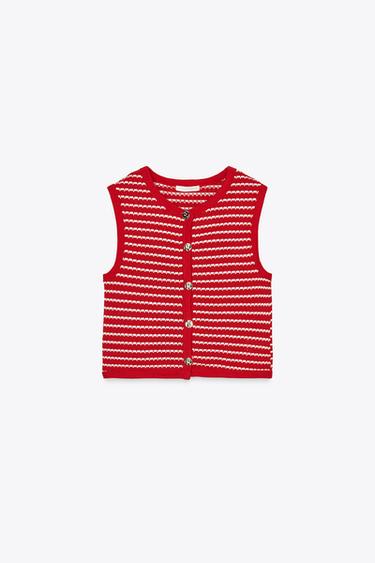 TOP GILET JACQUARD BOUTONS - Blanc / Rouge de Zara - Image 6