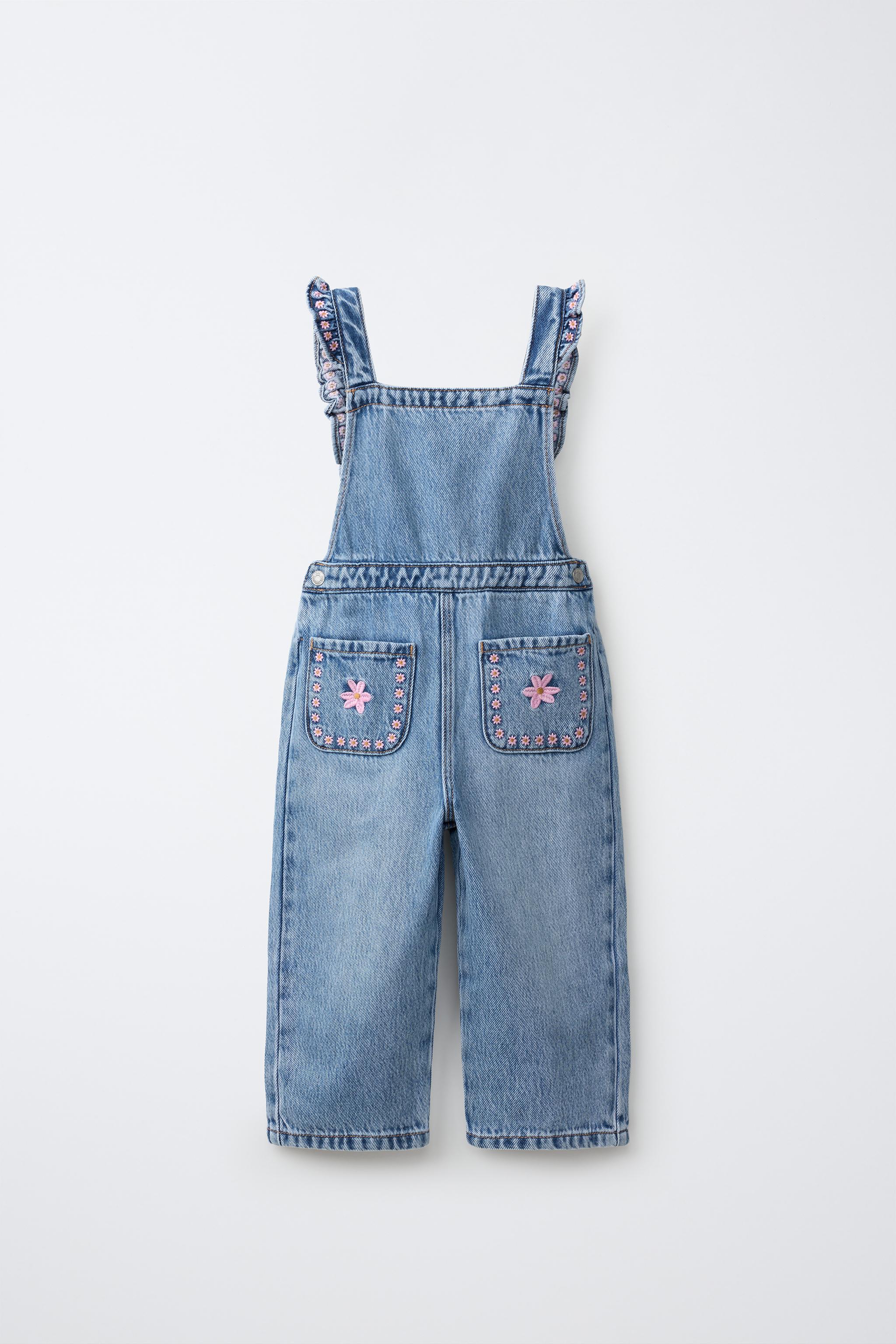 Детские комбинезоны Zara EMBROIDERED FLORAL DENIM OVERALLS — фото 2