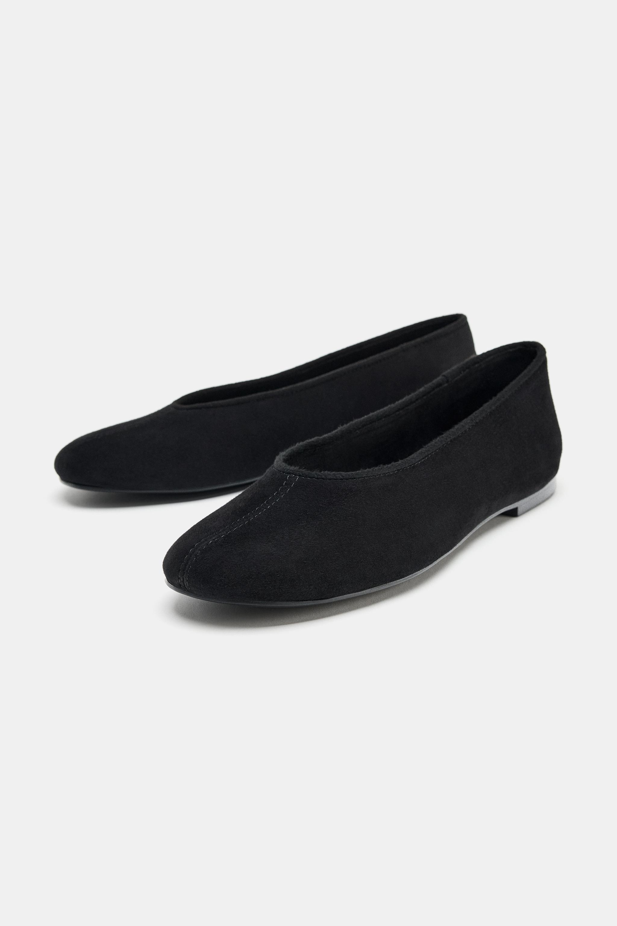 スエードフラットバレエシューズ - ブラック | ZARA Japan / 日本