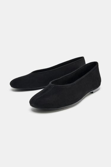 FLAT SUEDE BALLET FLATS - Black by Zara - Image 2