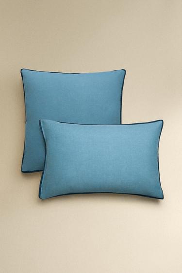 Zara CONTRAST LINEN PILLOWCASE - Blue - Image 0