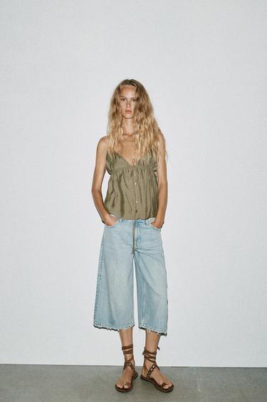 FLOWING STRAPPY TOP - mid khaki by Zara - Image 0