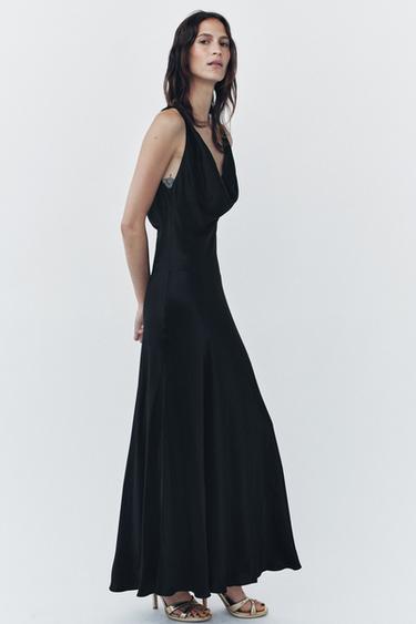 Zara ZW COLLECTION SATIN LONG DRESS - Black - Image 0