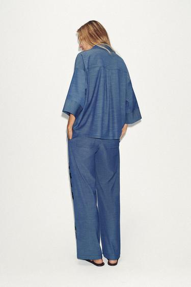 FLORAL WIDE-LEG TROUSERS - Blue by Zara - Image 3