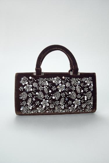 Zara BEADED CITY BAG - Brown