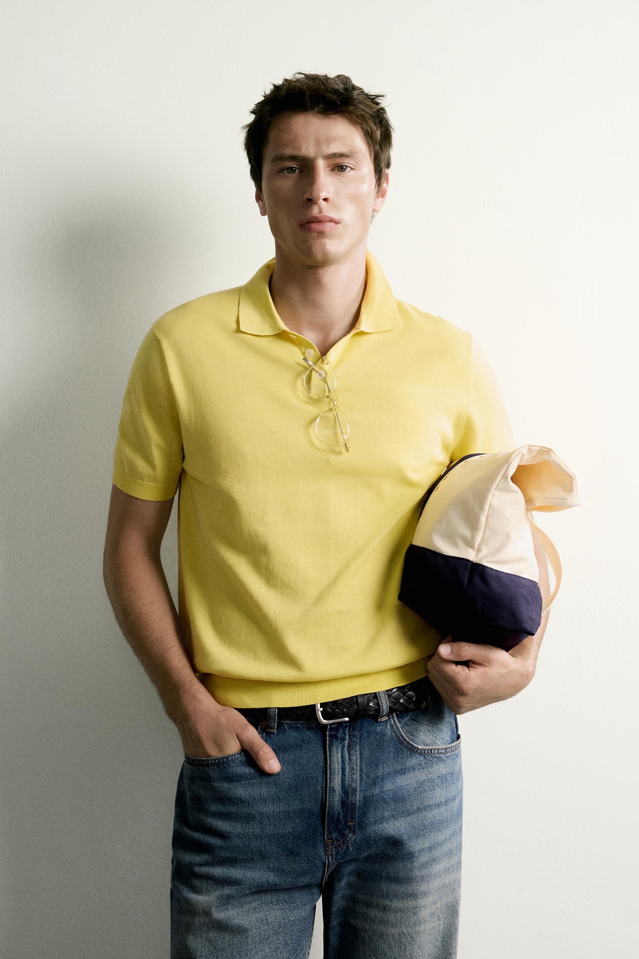 REGULAR FIT KNIT POLO — Yellow
