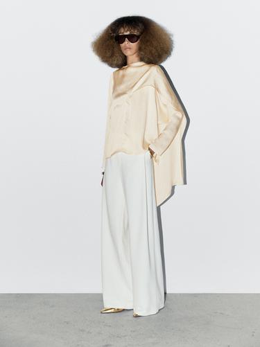 Zara Flowing satin blouse with wraparound collar - STUDIO - Oyster-white - Image 0
