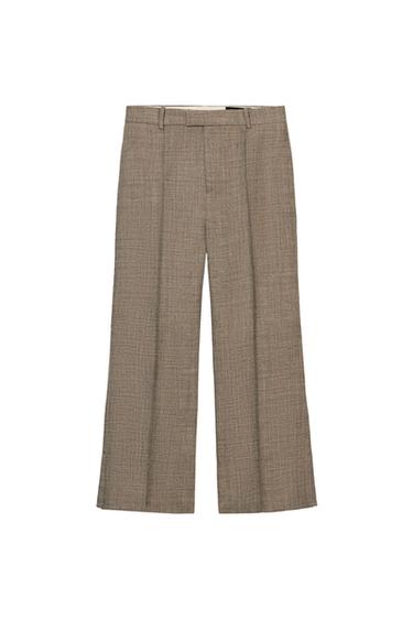 ZW COLLECTION CROPPED FLARE WOOL BLEND TROUSERS - camel by Zara