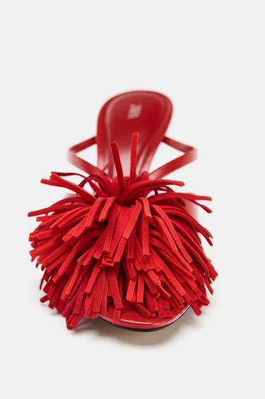 SANDALES À TALONS FRANGES - Rouge corail de Zara - Image 4