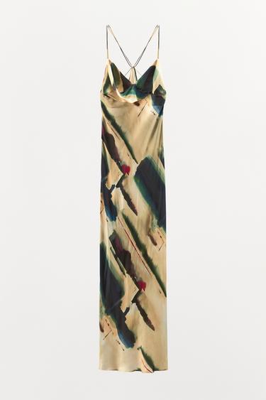 LONG PRINTED SATIN DRESS - Multicoloured by Zara