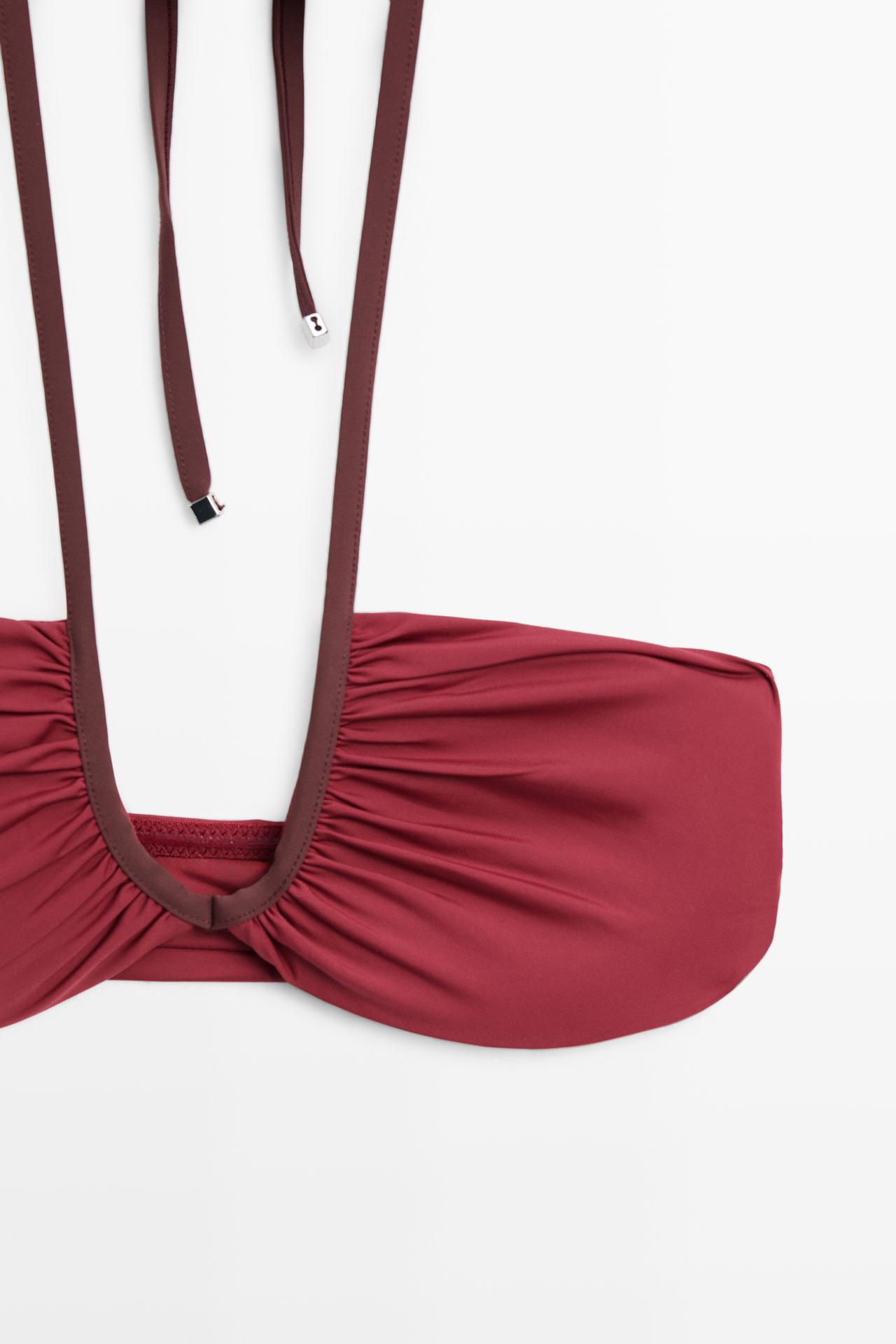 Bikini top with contrast gathered detail — Pink