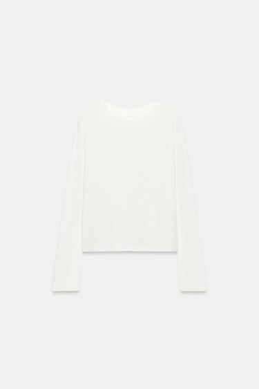 CAMISETA MANGA LARGA - Blanco roto de Zara - Imagen 0